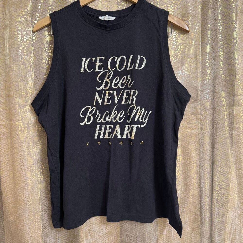 Maurices Charcoal Graphic Beer Never Broke My Heart Muscle Tank Top 0X